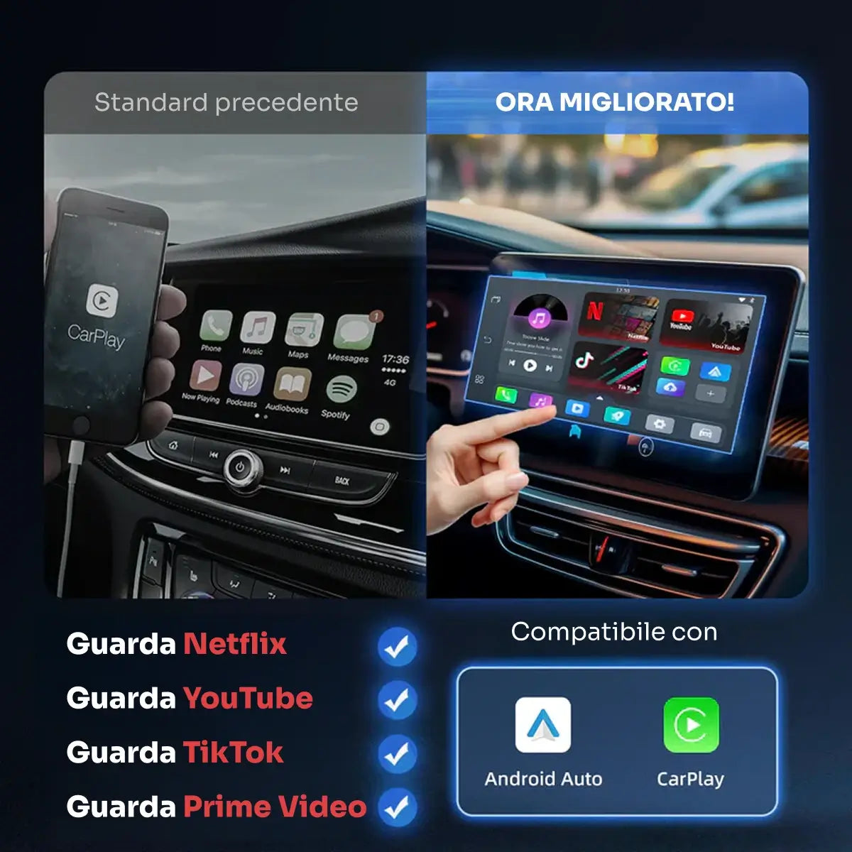 OttoCast 2025 - Netflix / YouTube / TV / Amazon Prime / Apple Carplay / Android Auto - e molto altro ancora nella tua auto!
